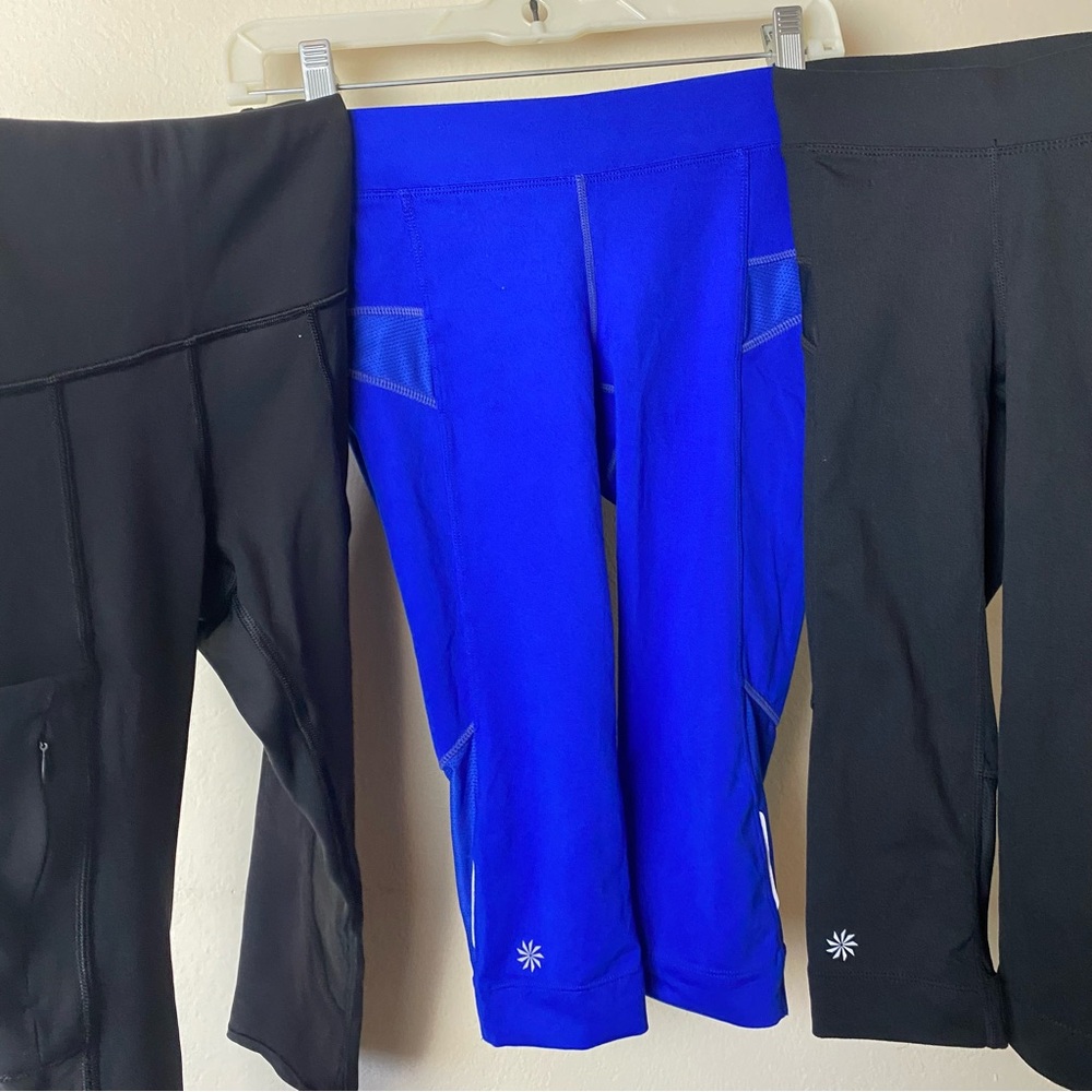 ATHLETA XXS Small Legging Bundle 3 Pairs Black and Blue Workout Athletic Yoga